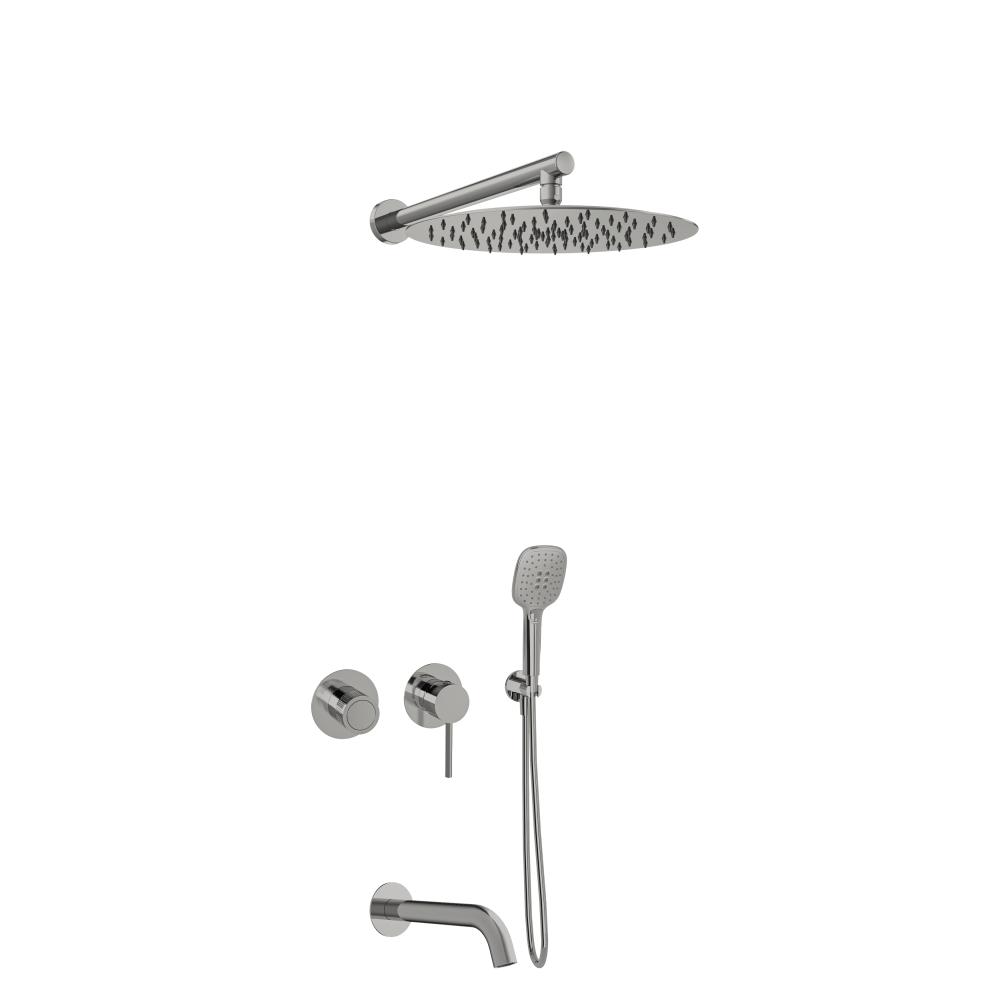 Mamma Mia, conjunto monomando de ducha empotrado 3 vías con rociador, inox cepillado