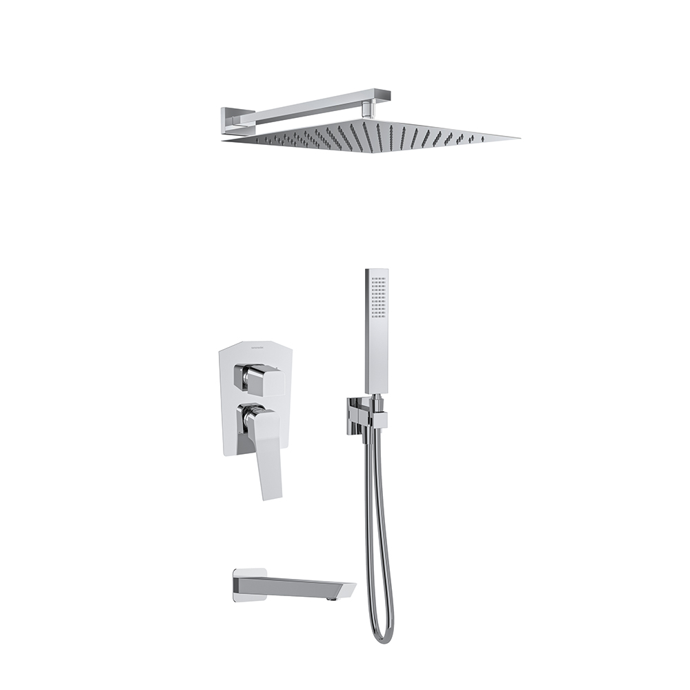 Prisma, conjunto monomando empotrado 3 vías con teleducha y rociador cuadrado de 300mm, cromo