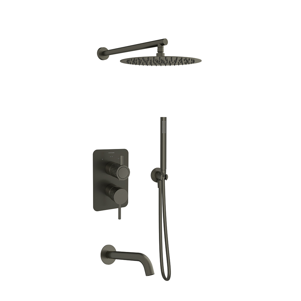 Odisea Joya, conjunto monomando empotrado 3 vías con teleducha y rociador de Ø300mm, grafito