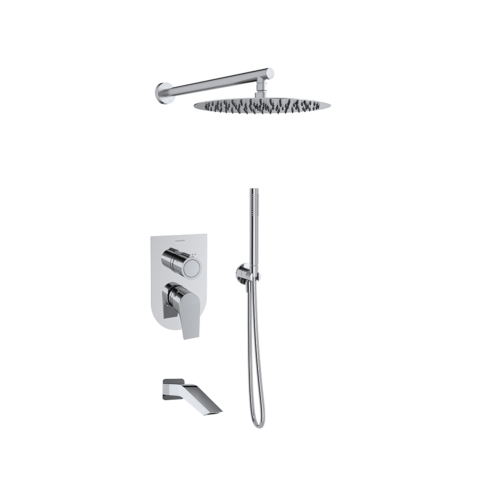 Urban Chic, conjunto monomando empotrado 3 vías con teleducha y rociador de Ø300mm, cromo