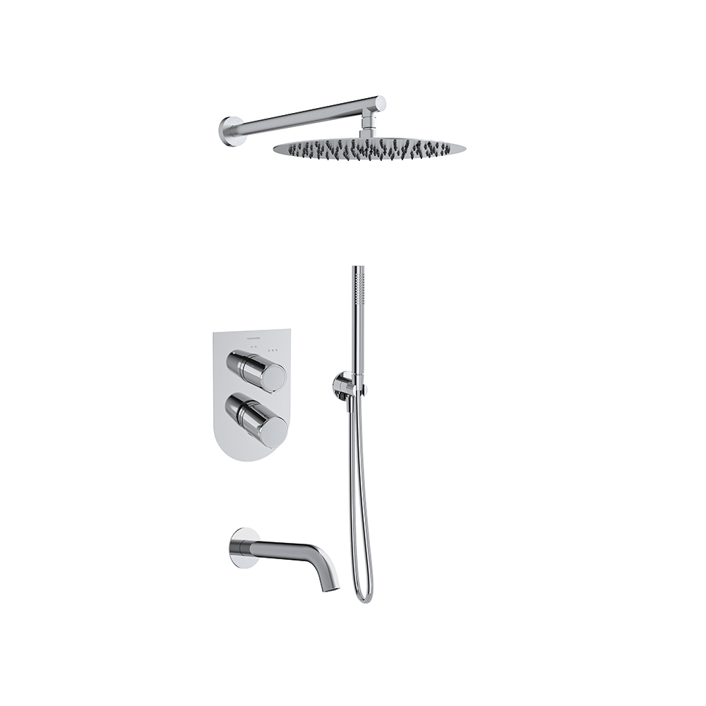 Tzar, conjunto monomando empotrado 3 vías con teleducha y rociador de Ø300mm, cromo