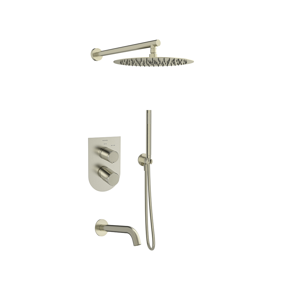 Tzar, conjunto monomando empotrado 3 vías con teleducha y rociador de Ø300mm, níquel cepillado