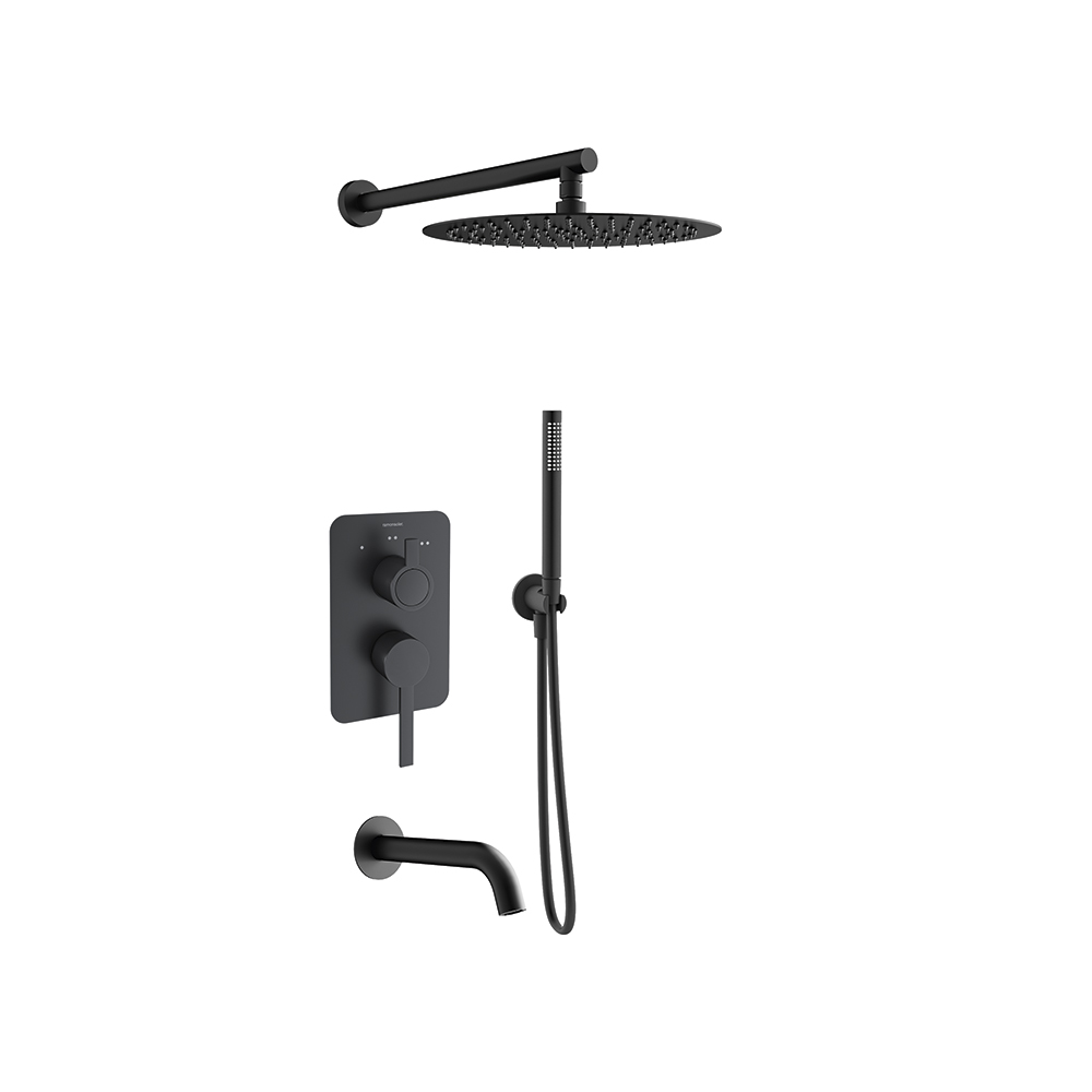 Drako, conjunto monomando empotrado 3 vías con teleducha y rociador de Ø300mm, negro mate
