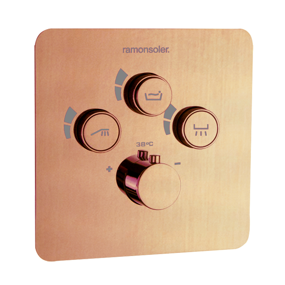 RS Smart, ensemble thermostatique encastré 3 voies, cuivre brossé