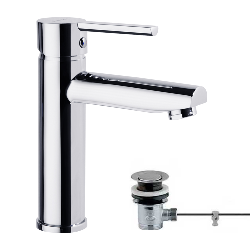 Drako, aixeta monocomandament de lavabo amb vàlvula automàtica d'inox 1¼, obertura en fred, crom
