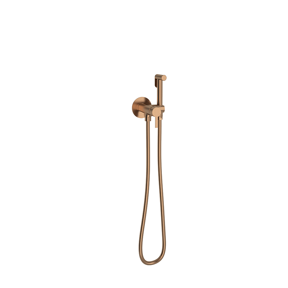 Single lever WC magnet with double closing safety lock and shower, brushed copper