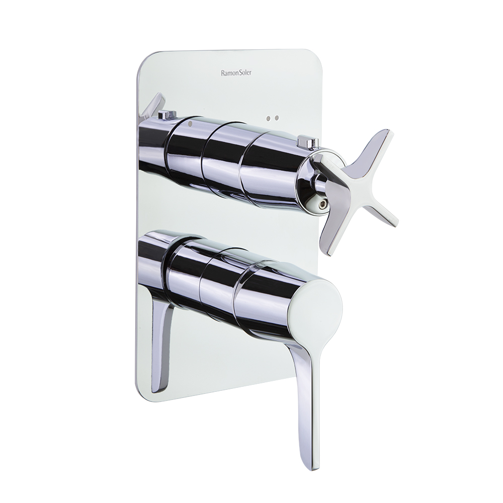 Adagio,monomando de ducha empotrado 2 vías con placa metálica,cromo