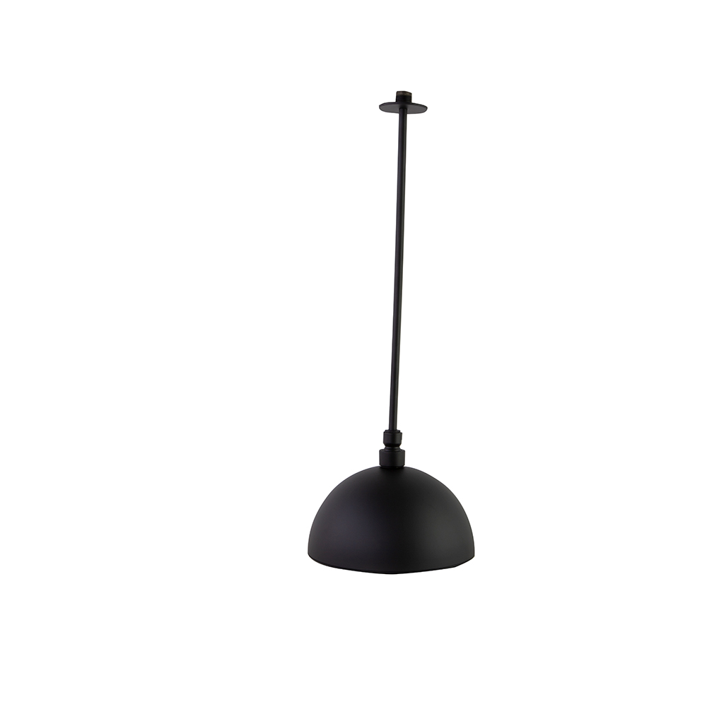 Rociador Bold de metal, redondo de Ø200mm con brazo cenital, acero inoxidable y acabado negro mate.