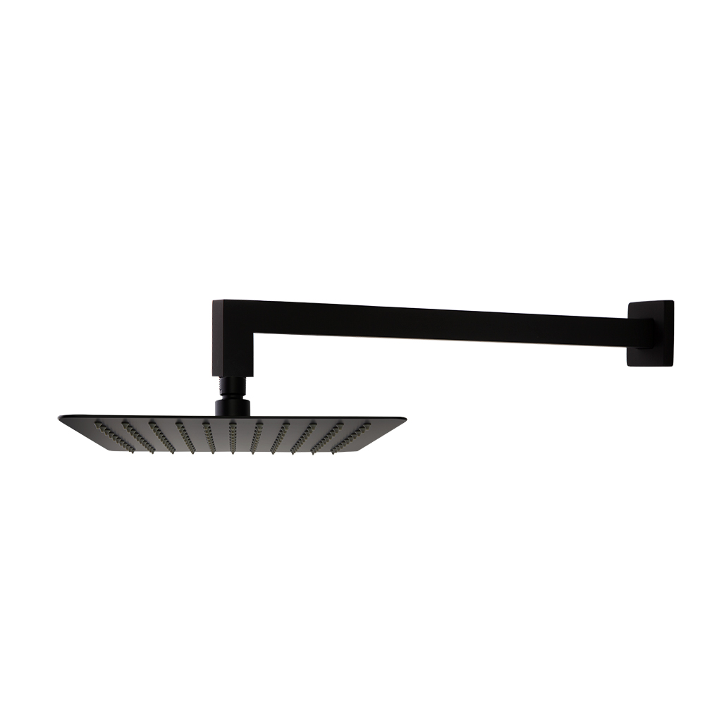 Rociador de ducha negro mate extraplano, cuadrado de 250mm a pared