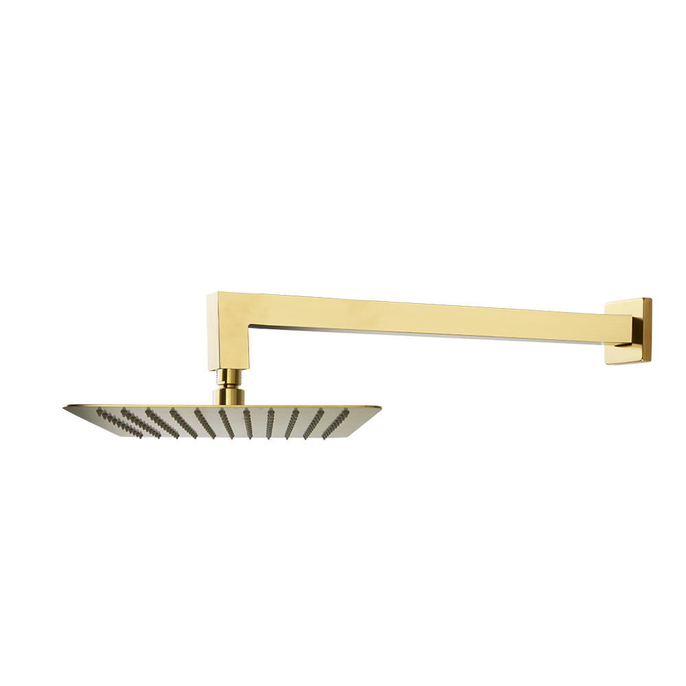 Rociador de ducha oro cepillado extraplano, cuadrado de 250mm a pared