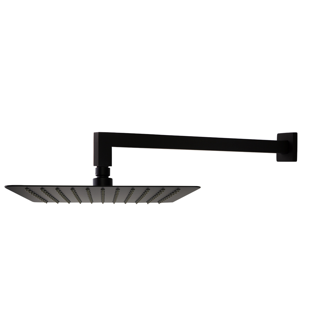 Rociador de ducha negro mate extraplano, cuadrado de 300mm a pared