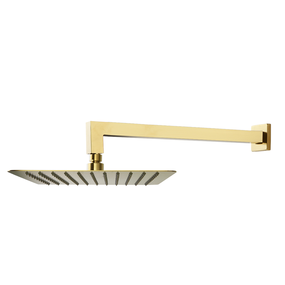 Rociador de ducha oro cepillado extraplano, cuadrado de 300mm a pared