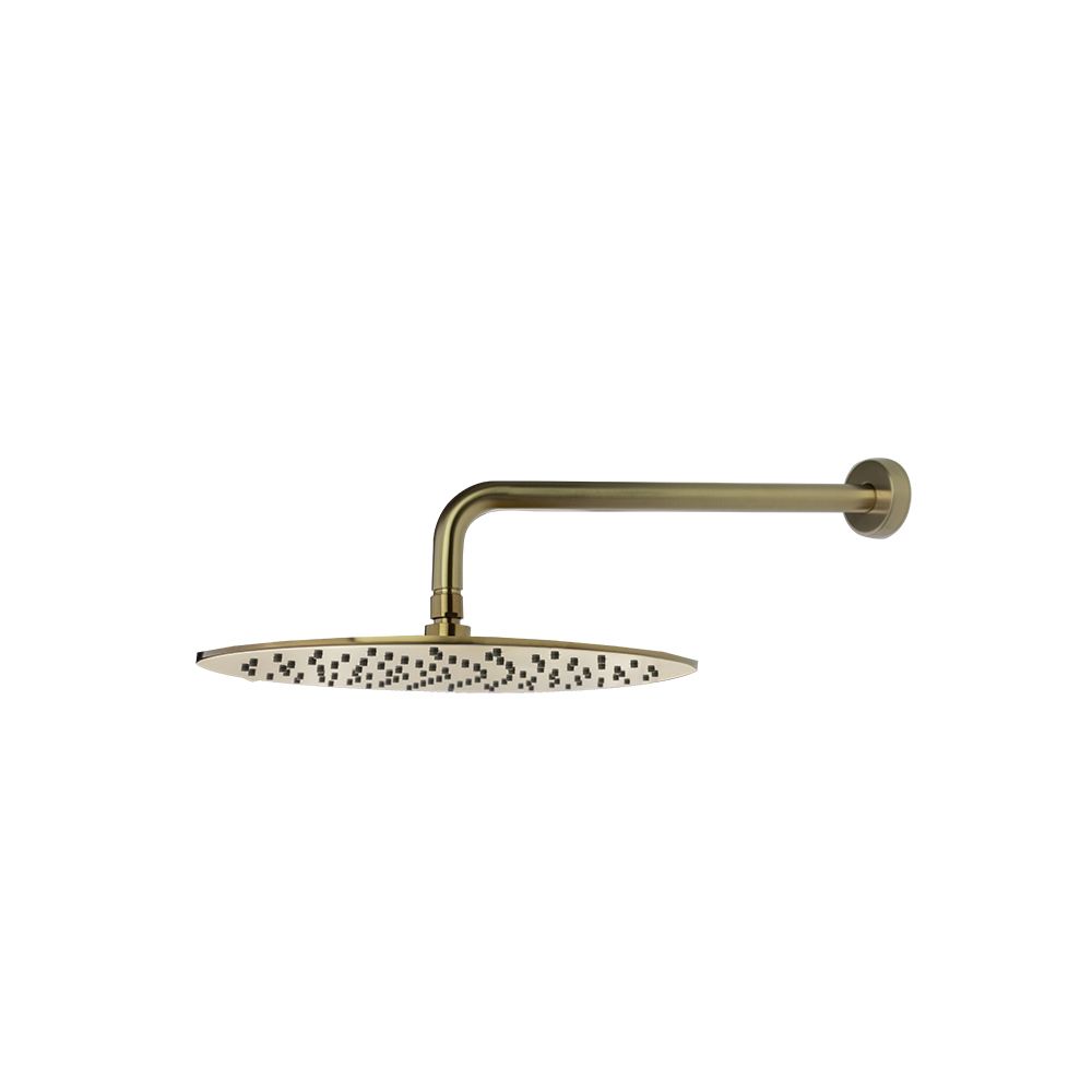 Rociador de ducha oro cepillado, de metal XL extraplano Ø300mm a pared