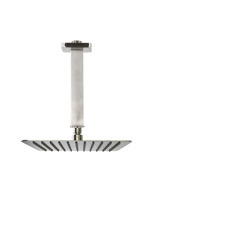 Rociador de ducha níquel cepillado de metal extraplano, cuadrado de 250mm a techo.