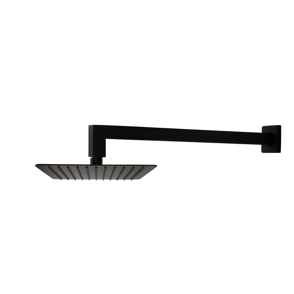 Rociador de ducha negro mate extraplano, cuadrado de 225mm a pared