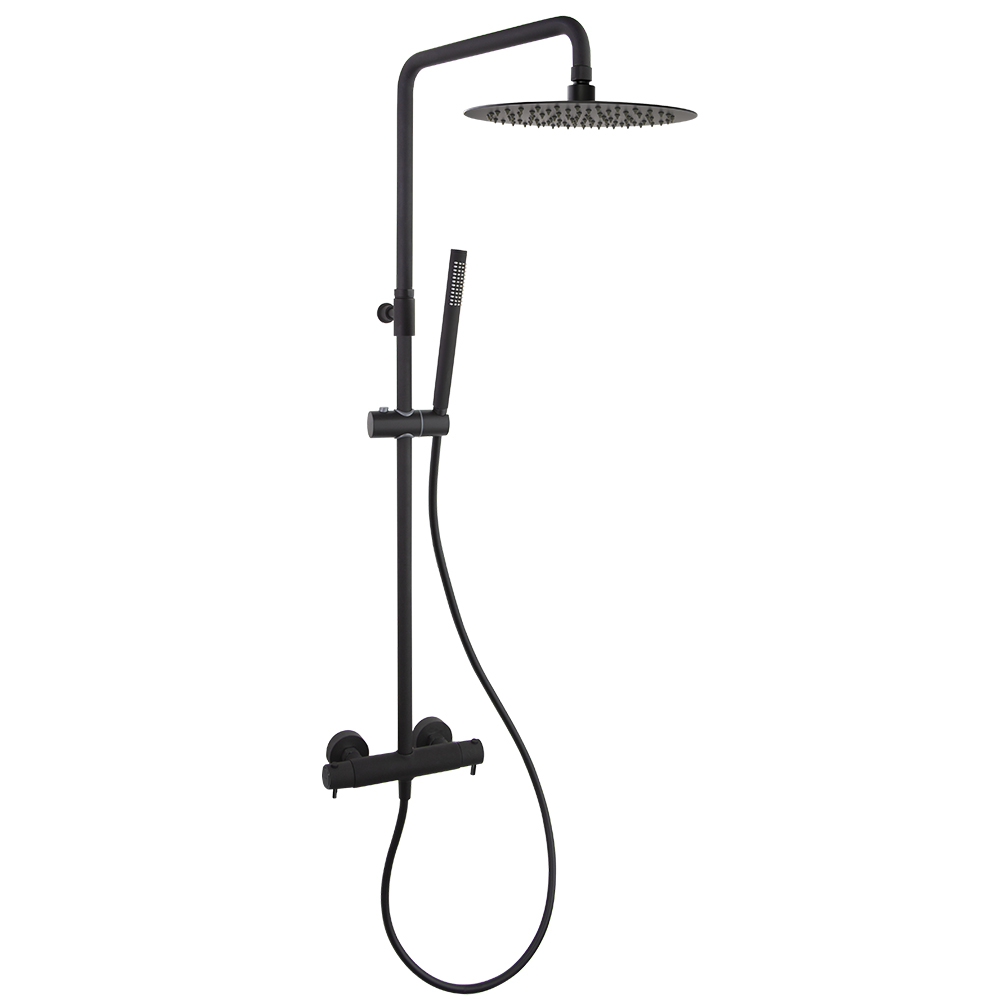 Odisea,columna de ducha telescópica termostática con rociador metálico 300mm,negro mate
