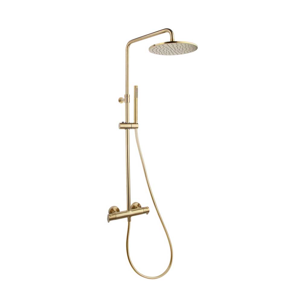 Alexia, teleskopische Thermostat-Duschsäule mit 300 mm Metallregenbrause, in gebürstetem Gold-Finish
