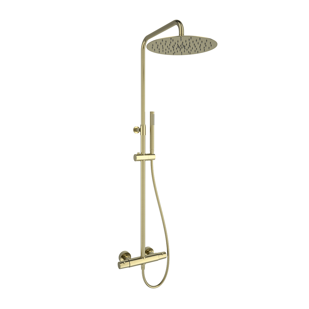 Tzar,columna telescópica termostática con rociador metálico de Ø300 mm,oro cepillado