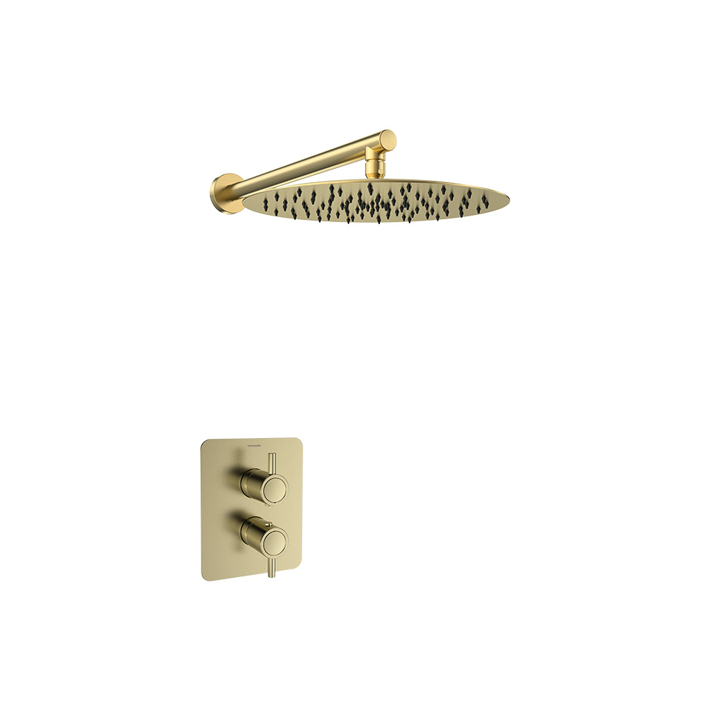 Odisea, conjunto termostático de ducha empotrado 1 vía con rociador metálico 300mm, oro cepillado