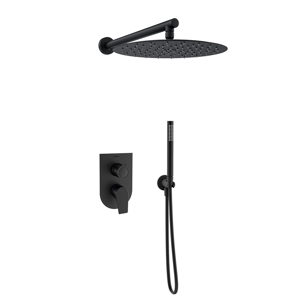 Urban Chic, ensemble mitigeur encastré en métal 2 voies avec pommeau de douche métallique Ø300 mm, noir mat.