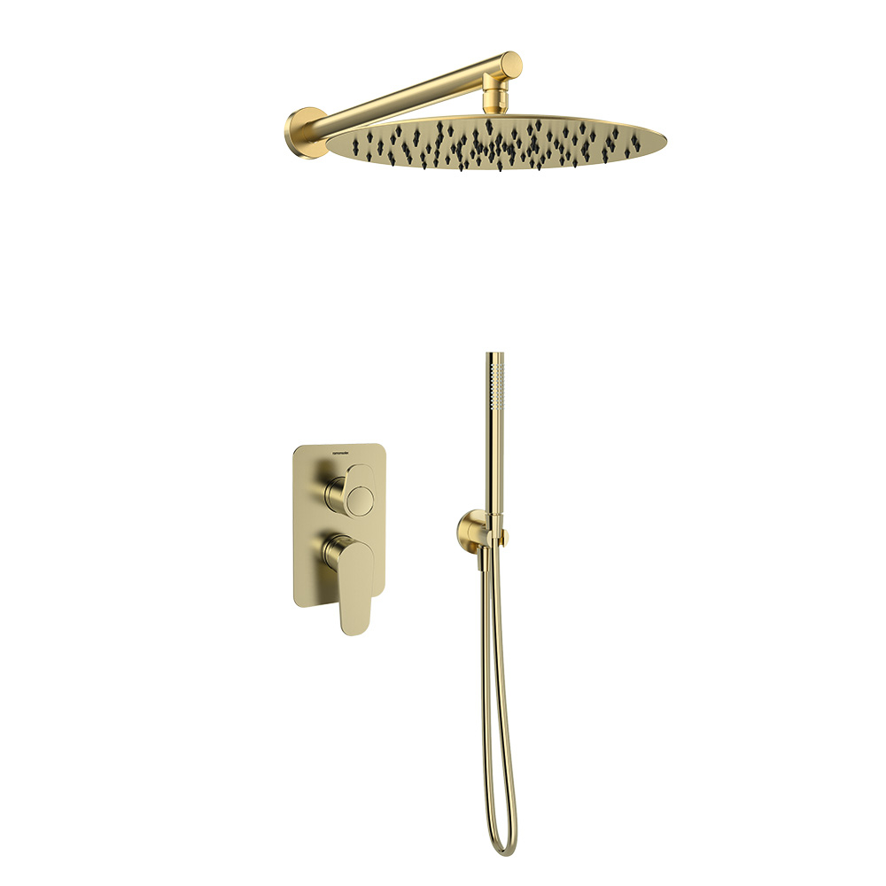 Alexia, conjunto monomando empotrado 2 vía con rociador metálico Ø300mm, oro cepillado