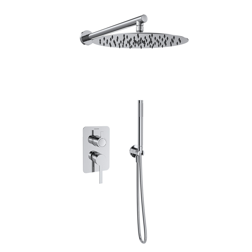 Drako,conjunto monomando empotrado metálico 2 vía con rociador metálico Ø 300mm,cromo