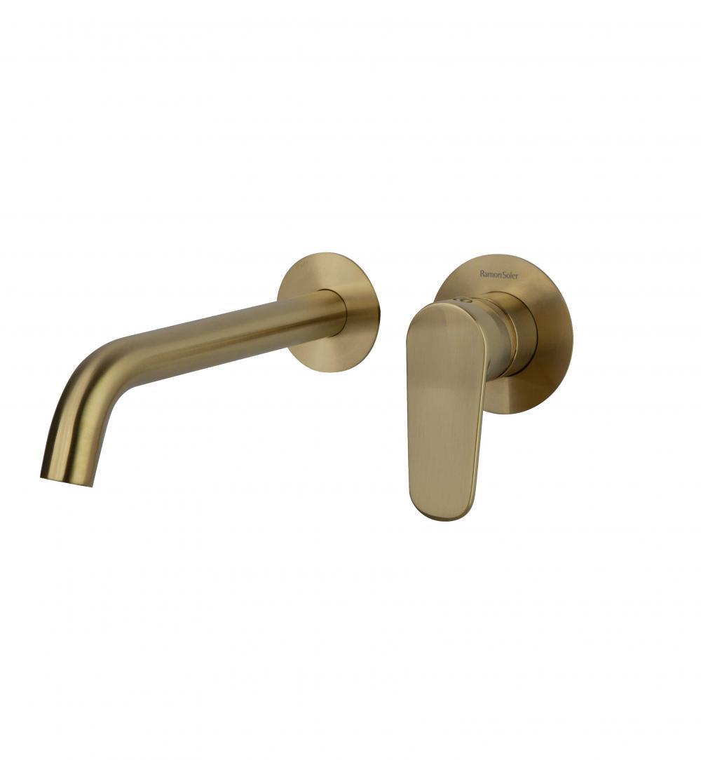 Alexia brushed gold, wall washbasin mixer with 24 cm spout