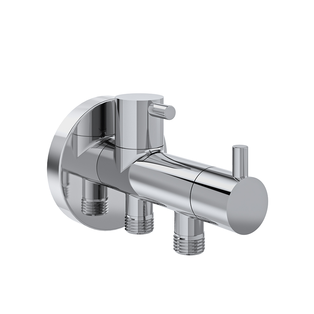 Clau de pas amb dues sortides per a cisterna WC i dutxeta WC, crom.