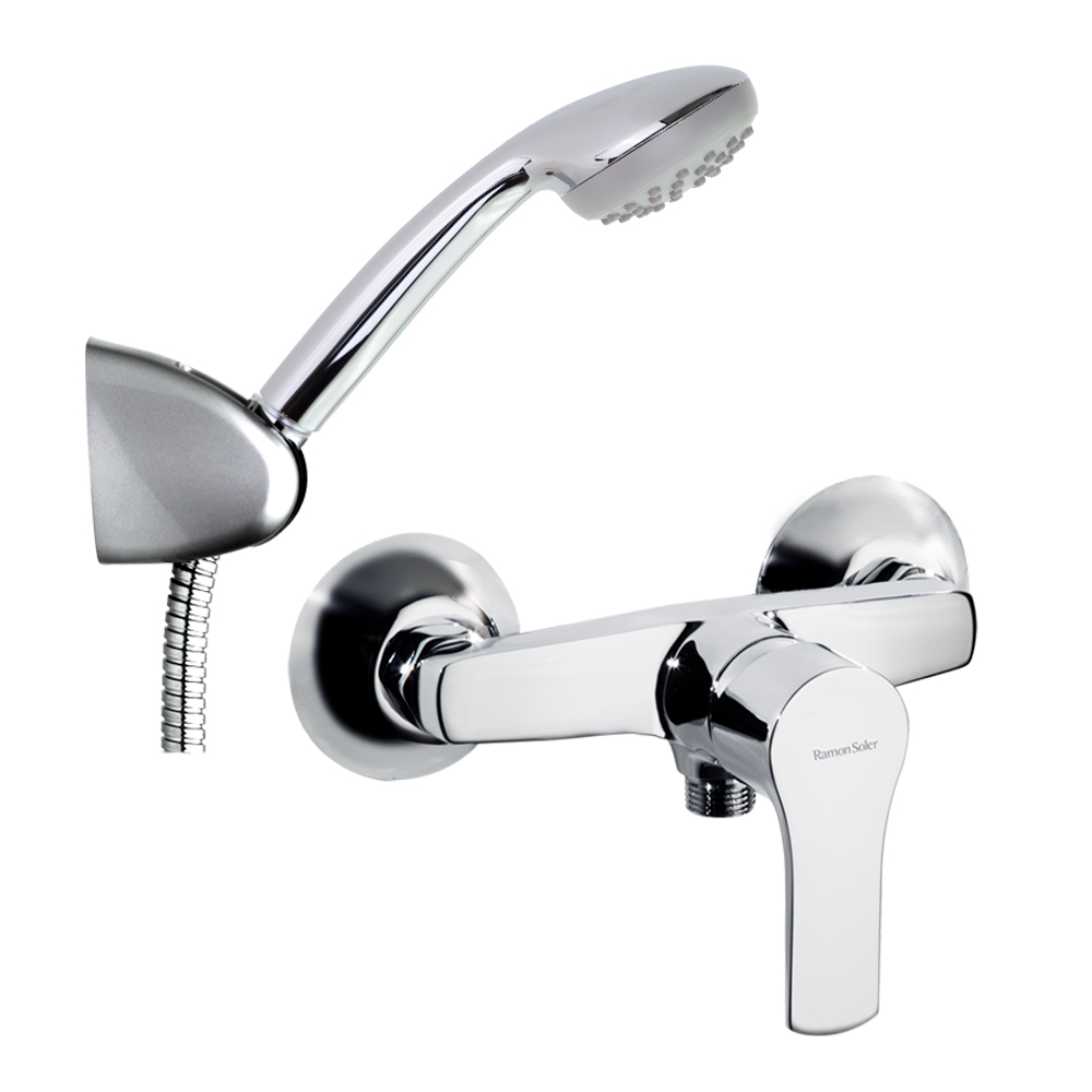 Titanium, single-lever shower set with shower system, chrome