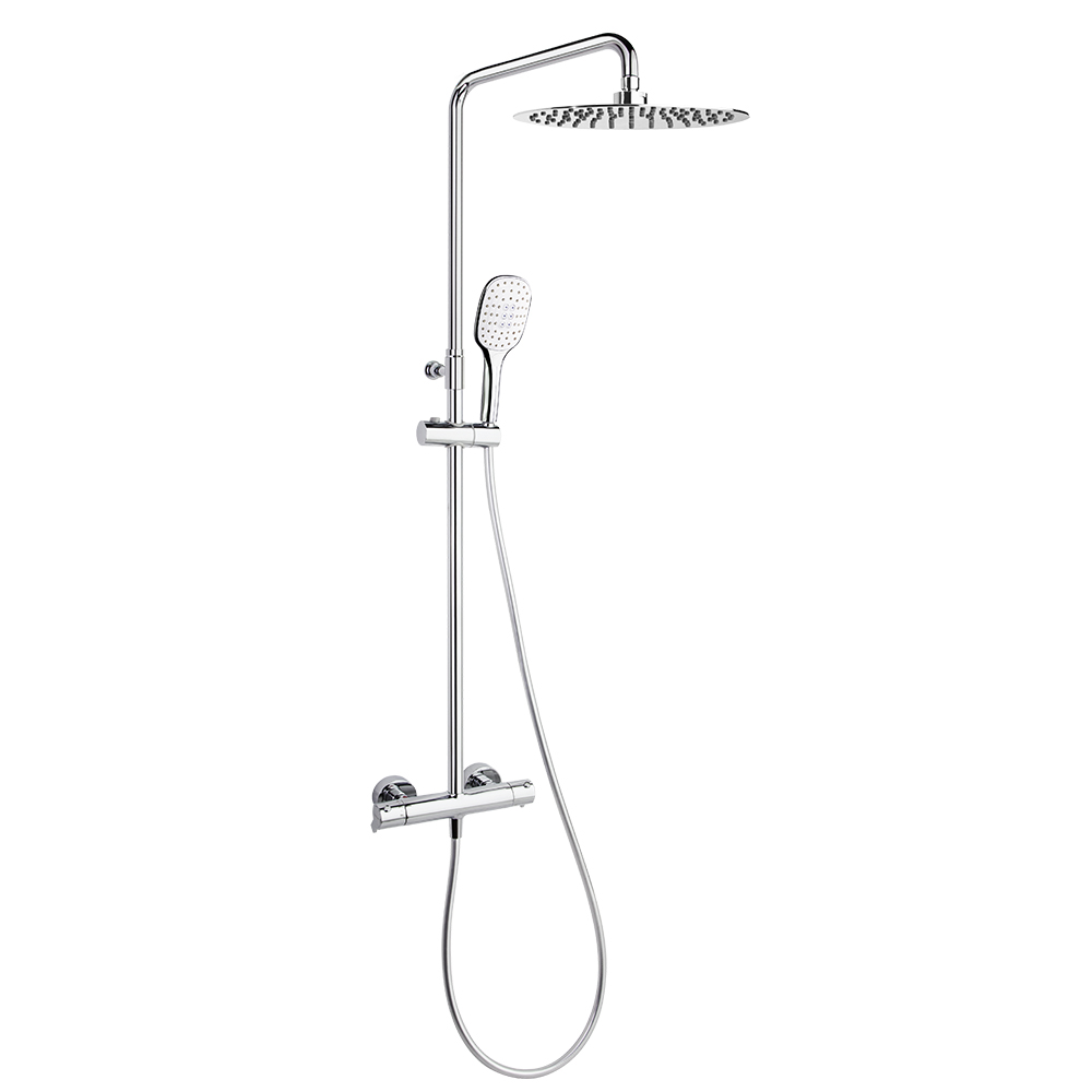 Blautherm, thermostatic telescopic shower column with 300 mm round showerhead, chrome