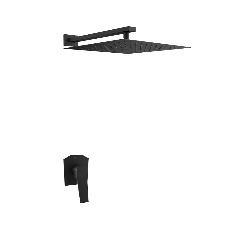 Prisma, concealed single-outlet shower set with single-lever mixer and 300mm metal showerhead, matte black
