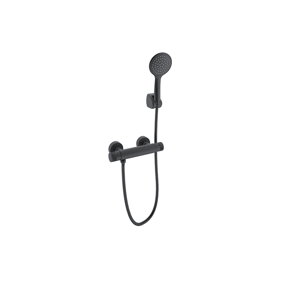 Termotech, termostático de ducha con equipo de ducha 6 unidades, negro mate