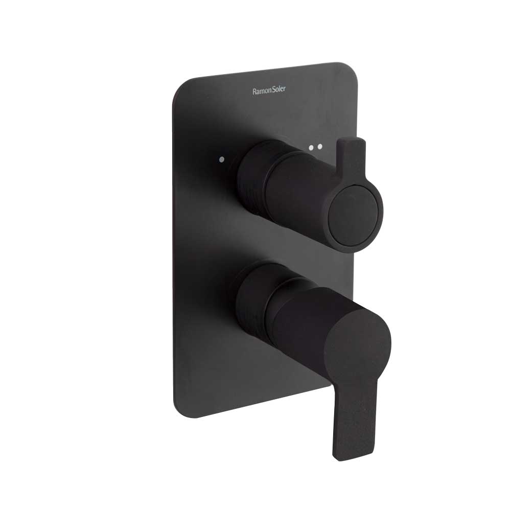 Blautherm, mitigeur de douche encastré métallique à 2 voies avec plaque ultraslim, noir mat.