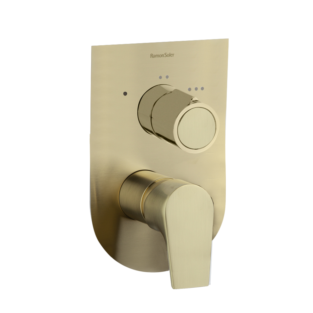 Urban Chic,monomando de baño-ducha empotrado metálico 3 vías con placa ultraslim S2,oro cepillado
