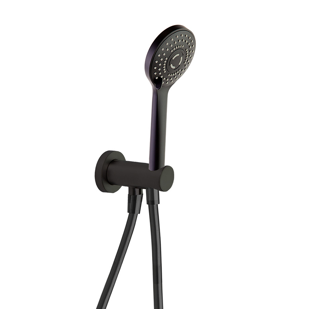 Conjunto de ducha de pared con ducha de mano y codo con soporte,negro mate