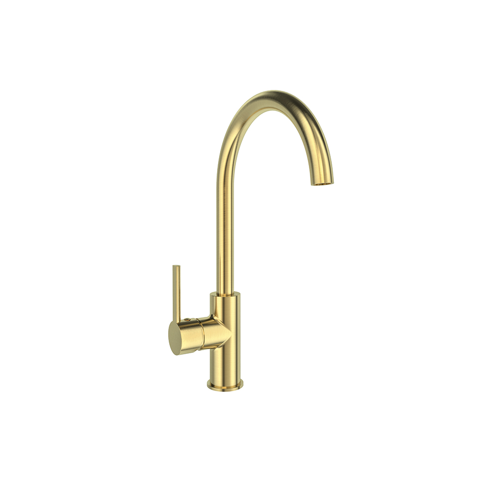 Kitchen single-lever mixer with swivel spout, brushed gold