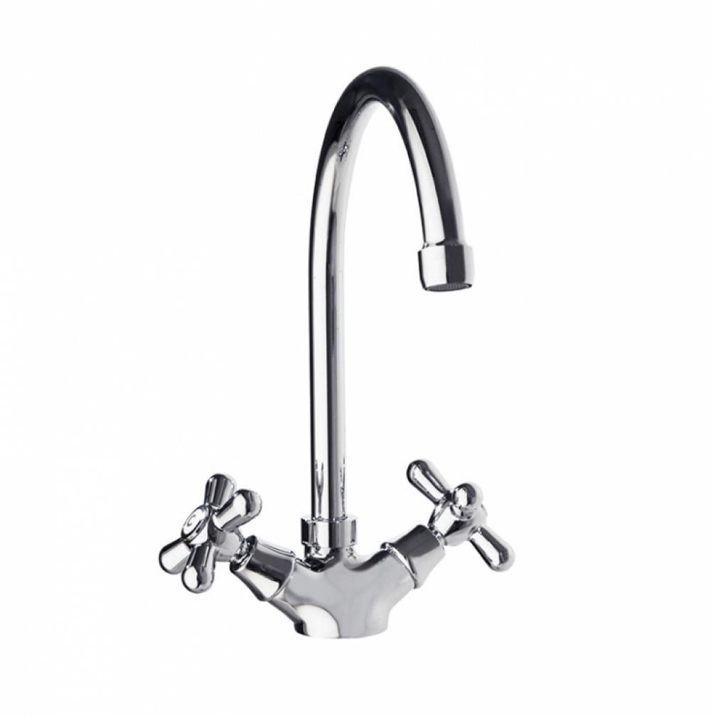 Gaudí,bimando de lavabo con caño giratorio altura L y con válvula automática de latón 1¼,cromo