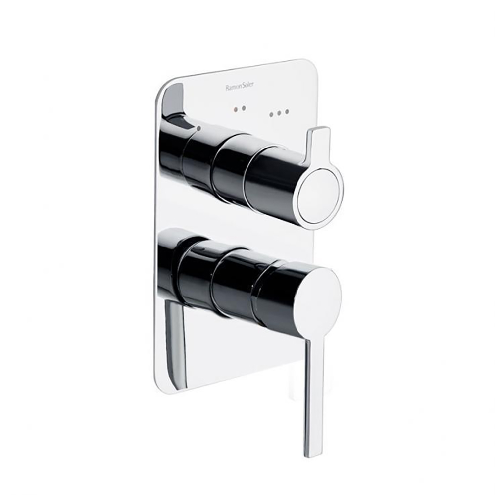 Drako,monomando de baño-ducha empotrado 3 vías con placa metálica,cromo