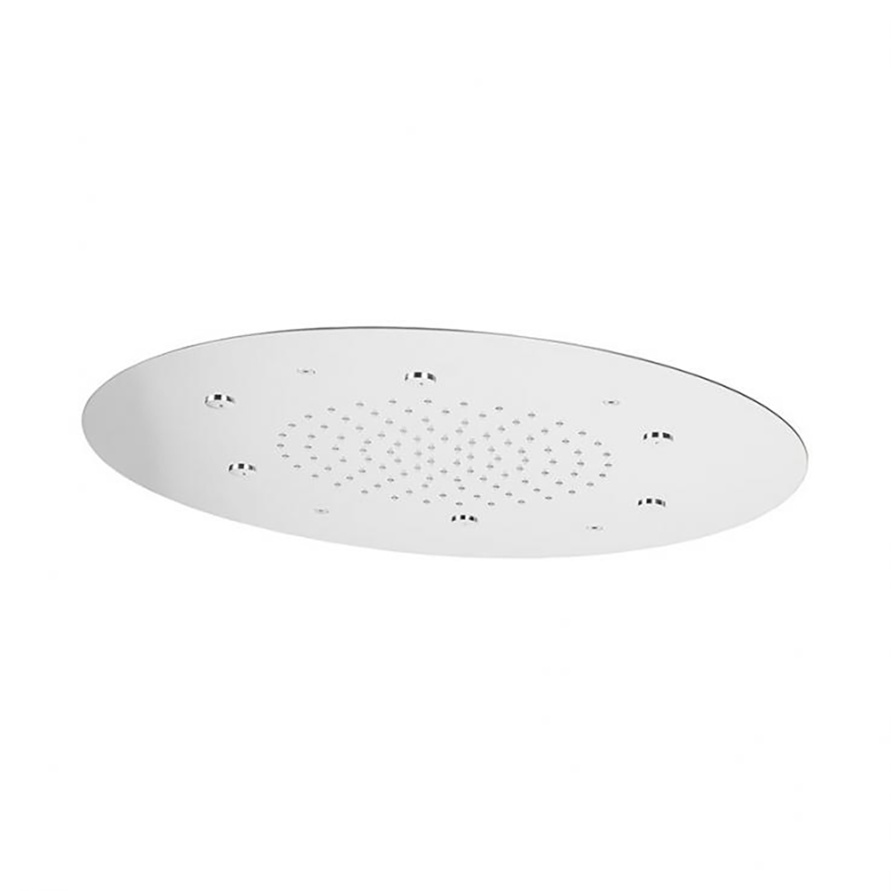Rociador de metal, circular XL de Ø550mm, con 2 salidas de agua, de acero inoxidable pulido