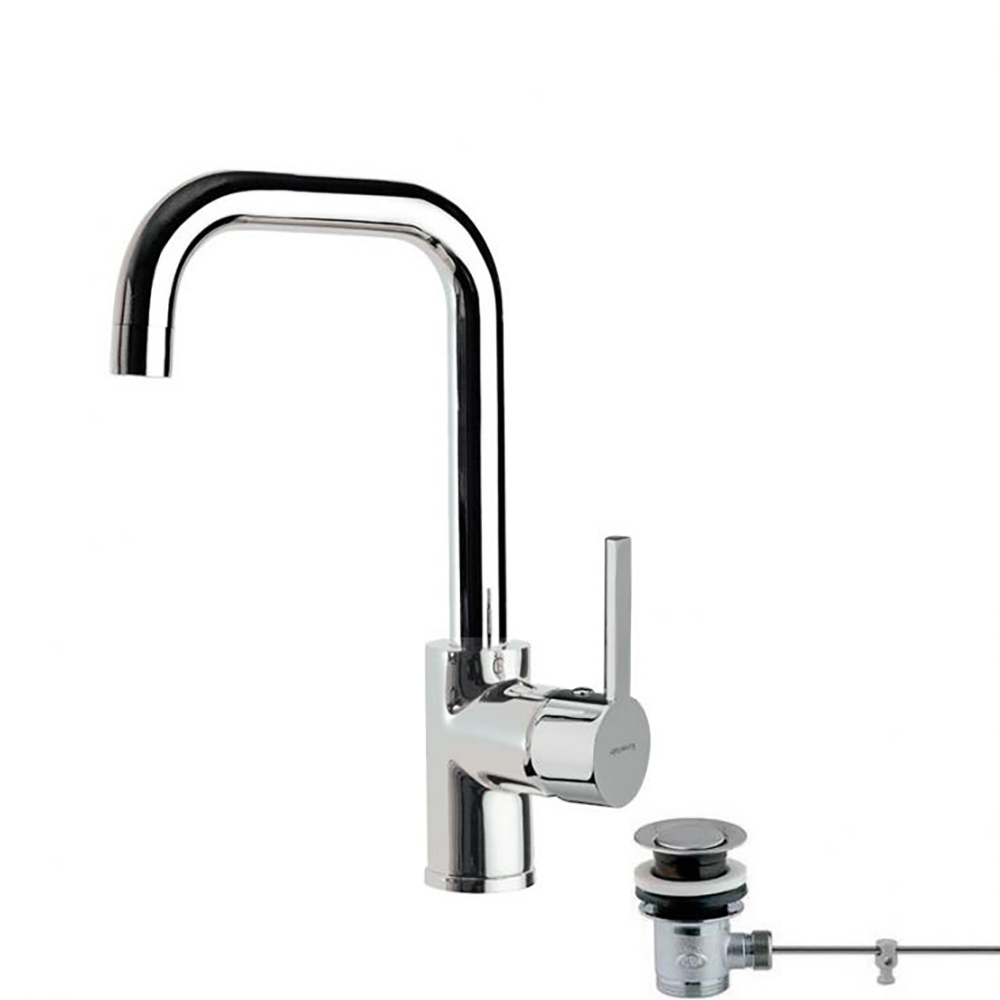 Drako,monomando de lavabo caño giratorio con válvula automática de latón 1¼,cromo