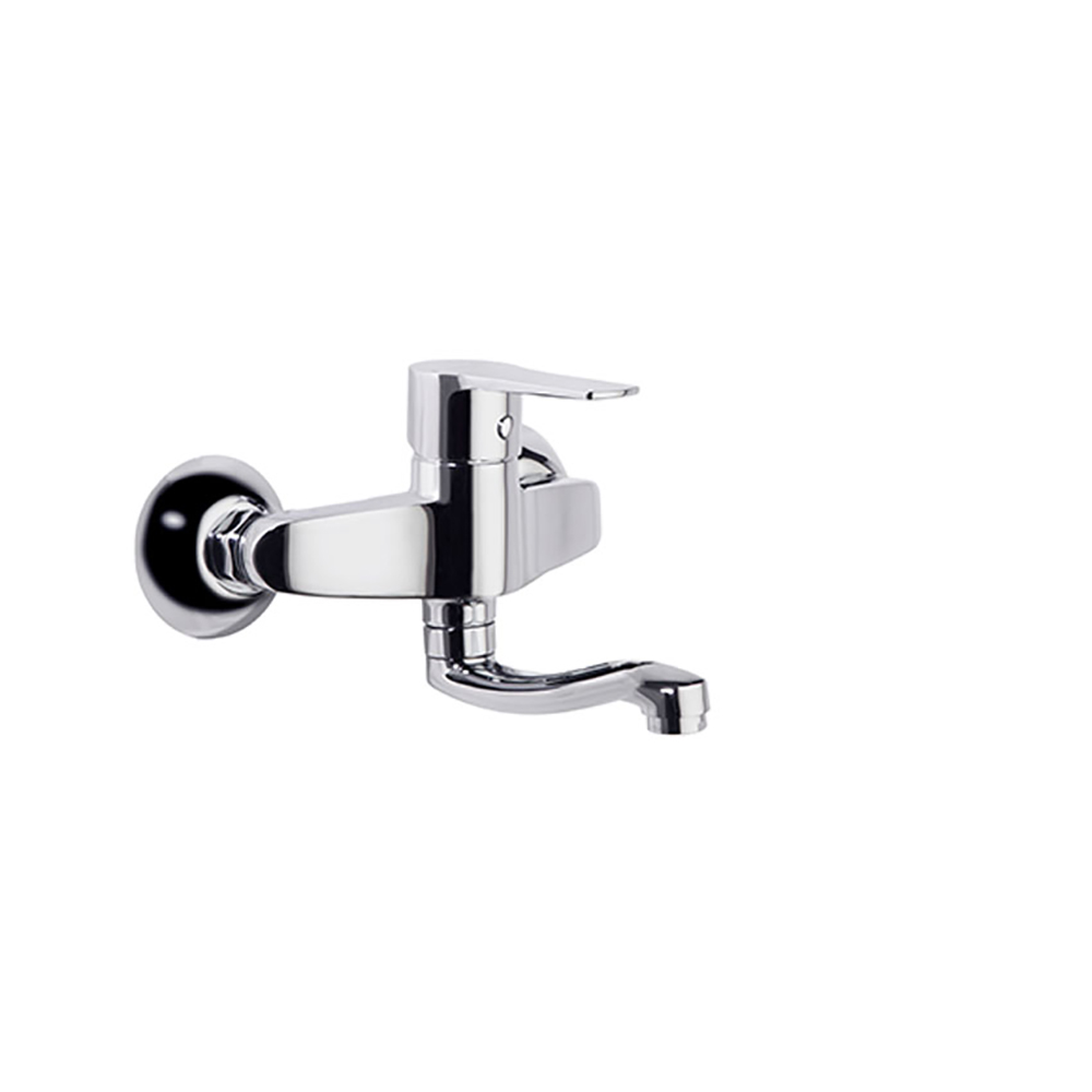 Titanium,monomando de fregadero mural con caño corto 14cm,cromo