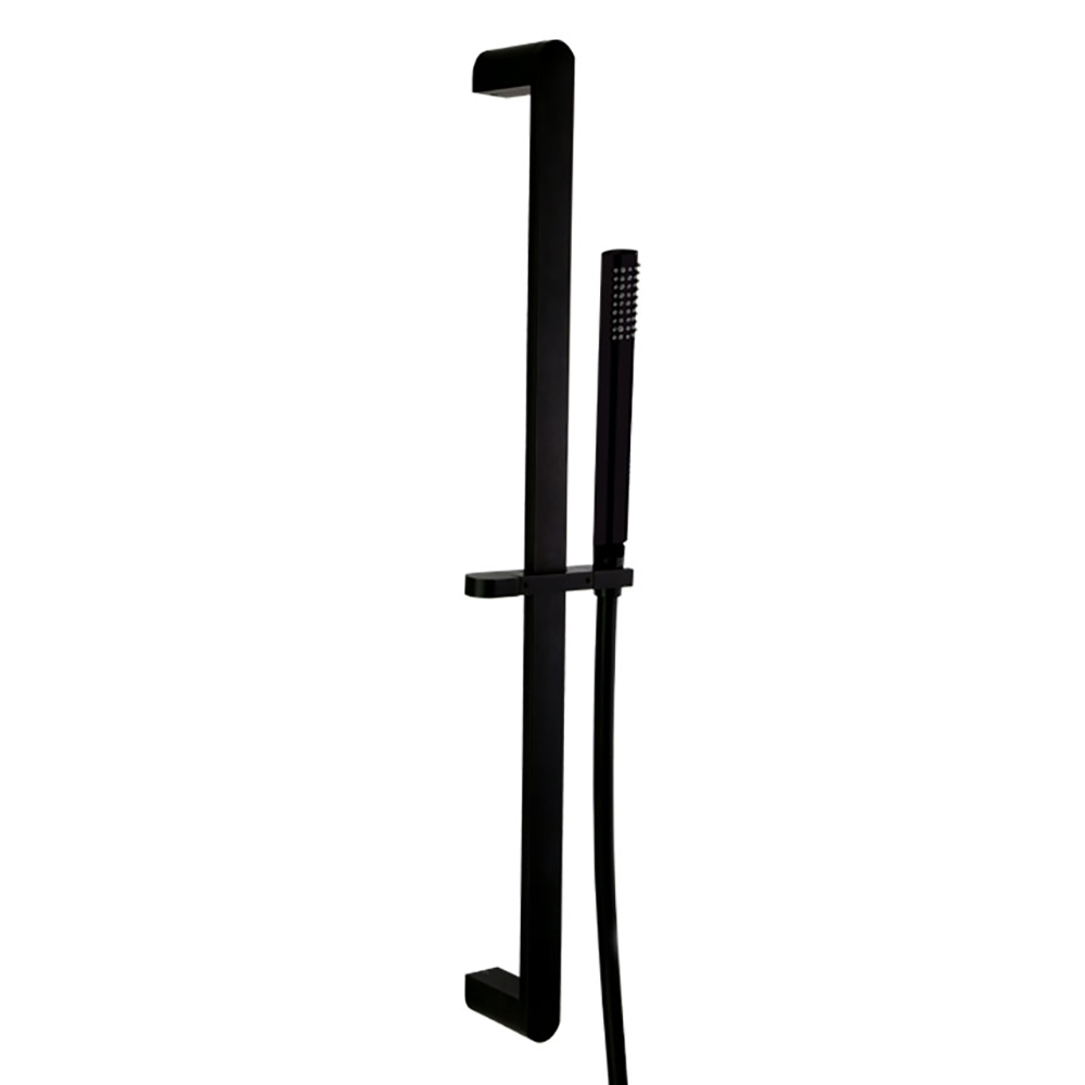 Barra negro mate, de ducha semiredonda de 70cm con teleducha de metal y flexo