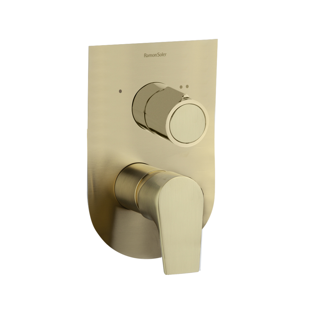 Urban Chic, eingebauter Dusch-Einhebelmischer aus Metall mit 2 Funktionen und ultraschlanker S2-Platte, gebürstetes Gold.
