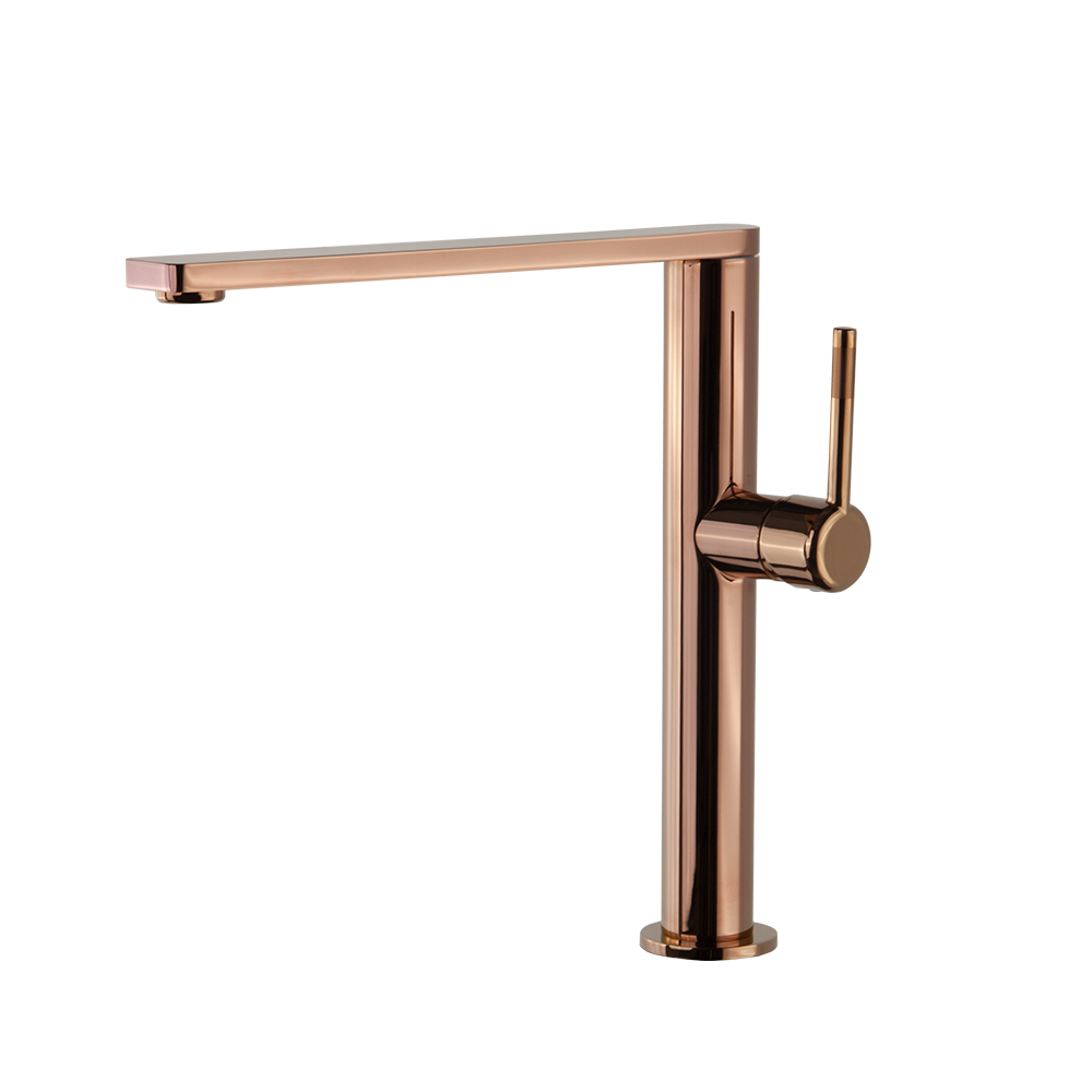 Monomando de cocina con caño alto giratorio,cobre satinado