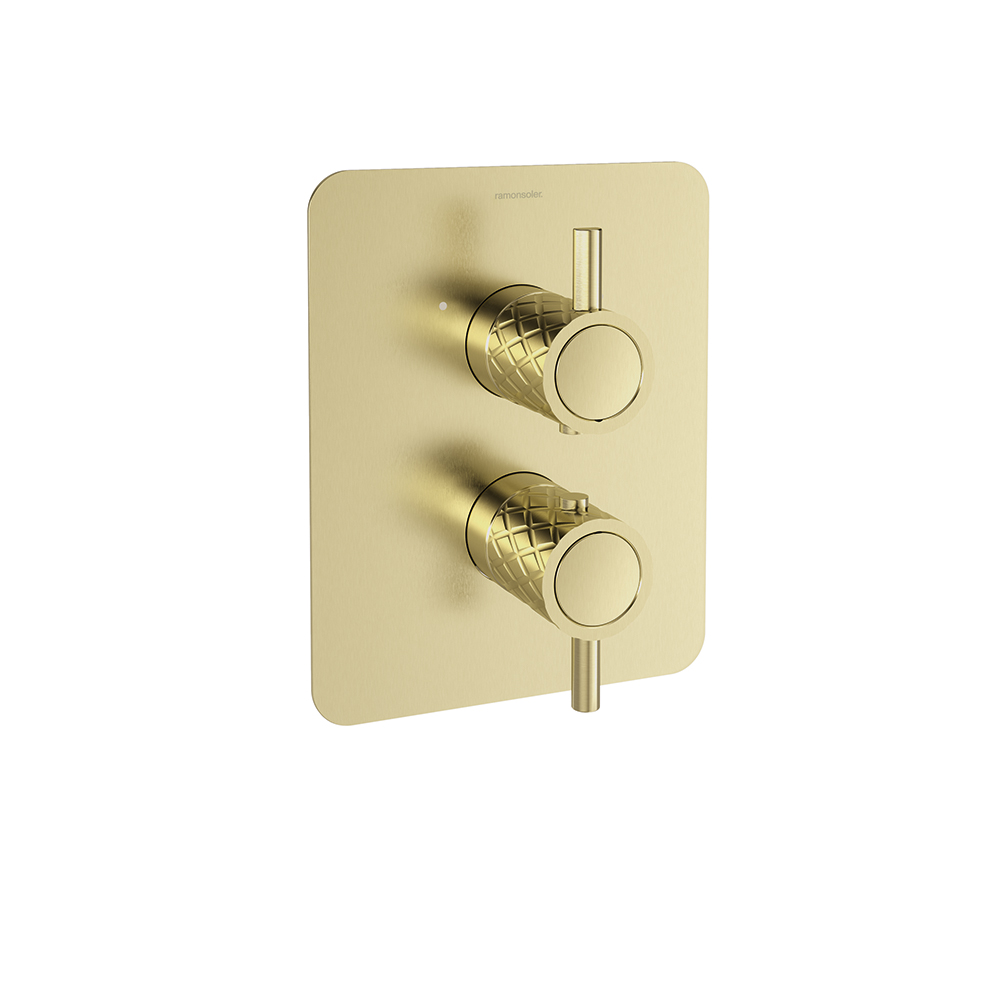 Odisea Joya,thermostatique de douche encastré 2 voies avec plaque métallique,or brossé