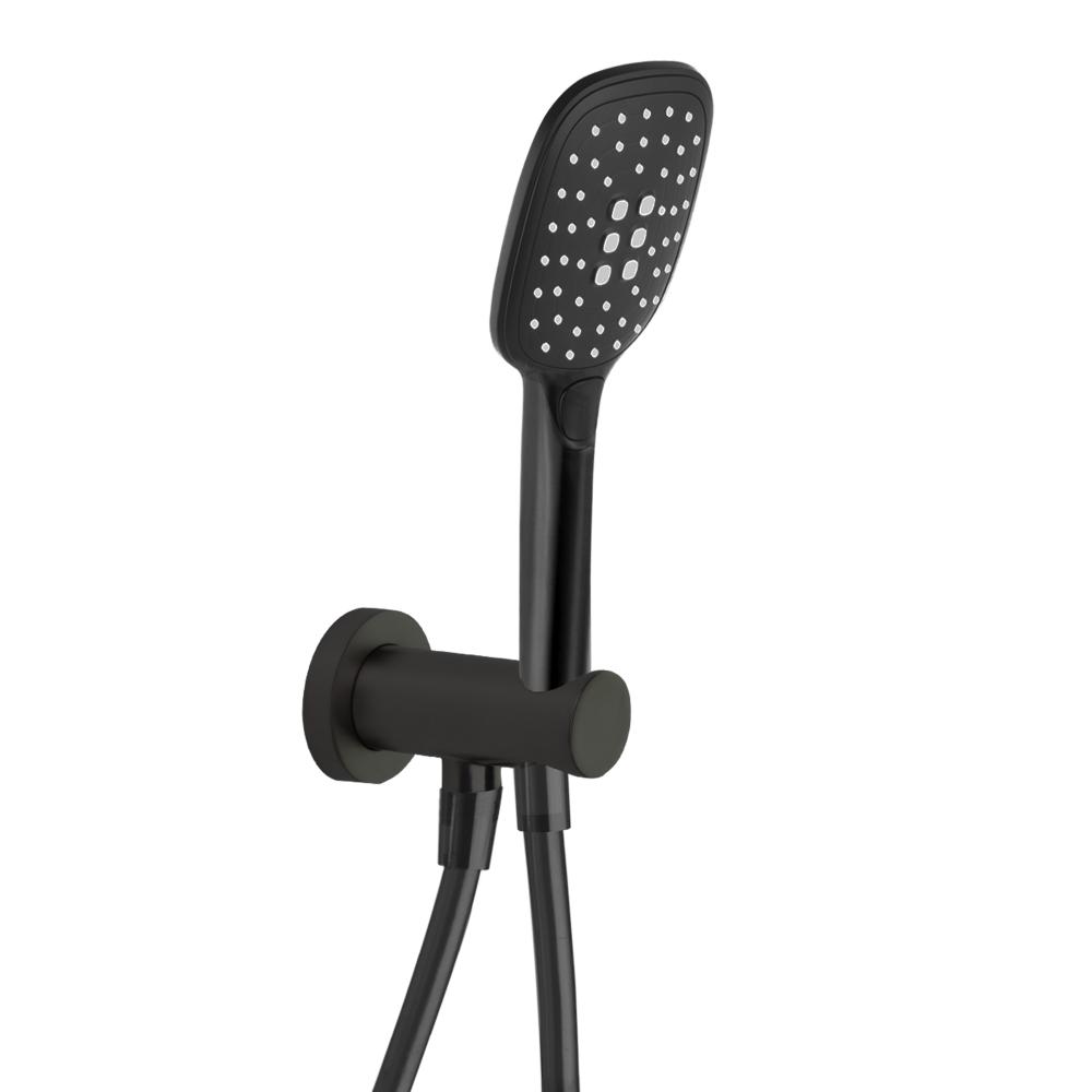 Conjunto de ducha de pared con ducha de mano y codo con soporte,negro mate