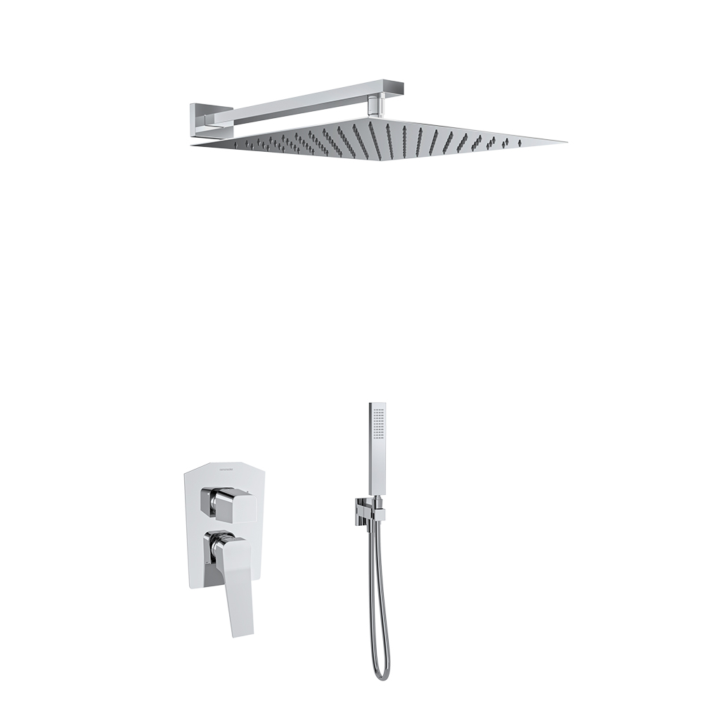 Prisma, concealed dual-outlet shower set with single-lever mixer and 300mm metal showerhead, chrome