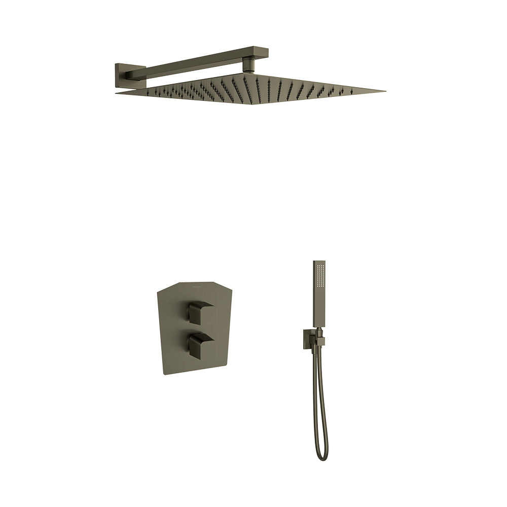 Prisma, Unterputz-Duschthermostat-Set mit 2 Wegen und 300 mm Metall-Duschkopf, Graphit