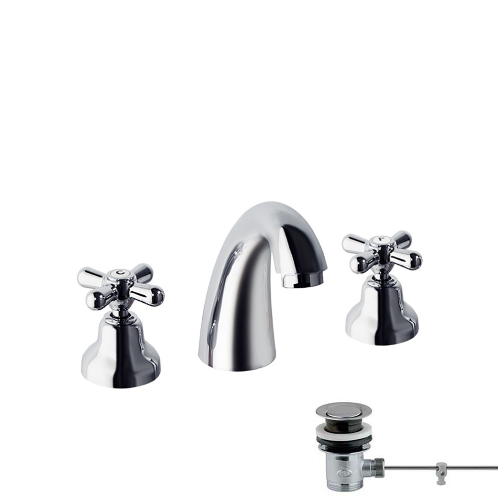 Gaudí,bimando de lavabo para repisa con válvula automática de latón 1¼,cromo
