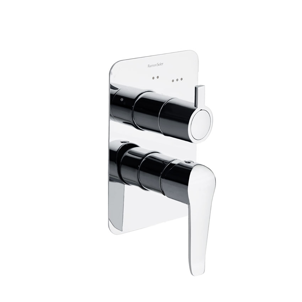 Ypsilon Plus, mitigeur de bain-douche encastré métallique 3 voies avec plaque ultraslim, chrome